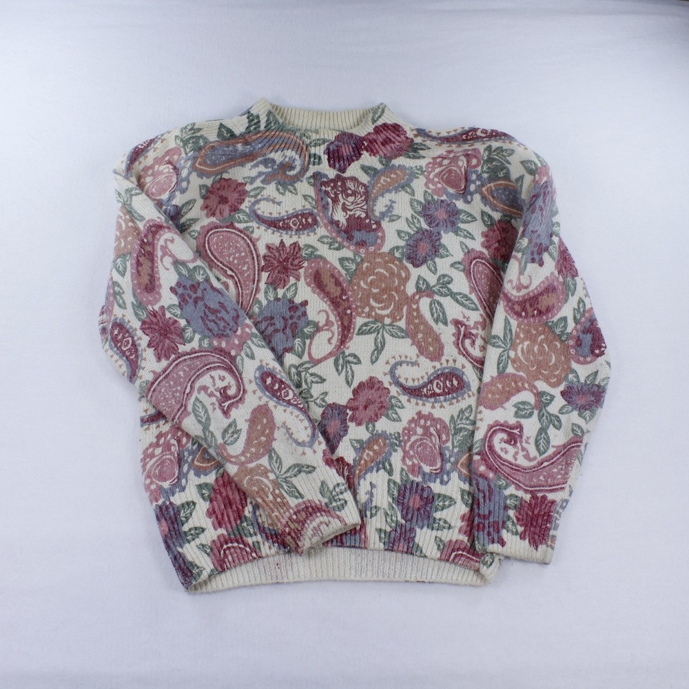 Vintage de rotchild Paisley Floral Knit Sweater Size S Silk Blend Angora Y2K